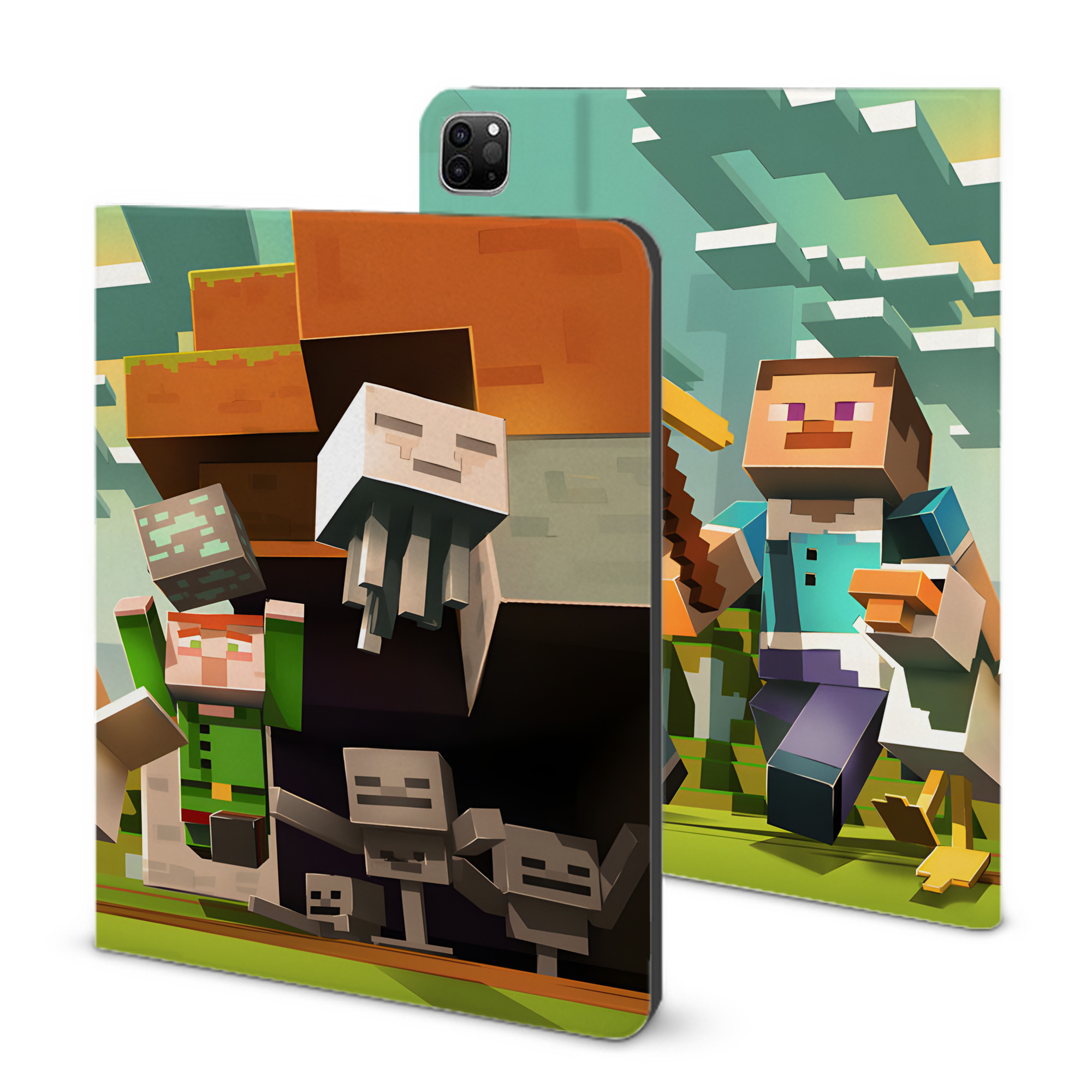 （画像用） マインクラフト ブロックの世界 Minecraft MC Block world IPad ケース ブック型 PUレザー TPU 耐衝撃 軽量 薄型 ペン収納なし 全面保護 IPad 各モデル対応